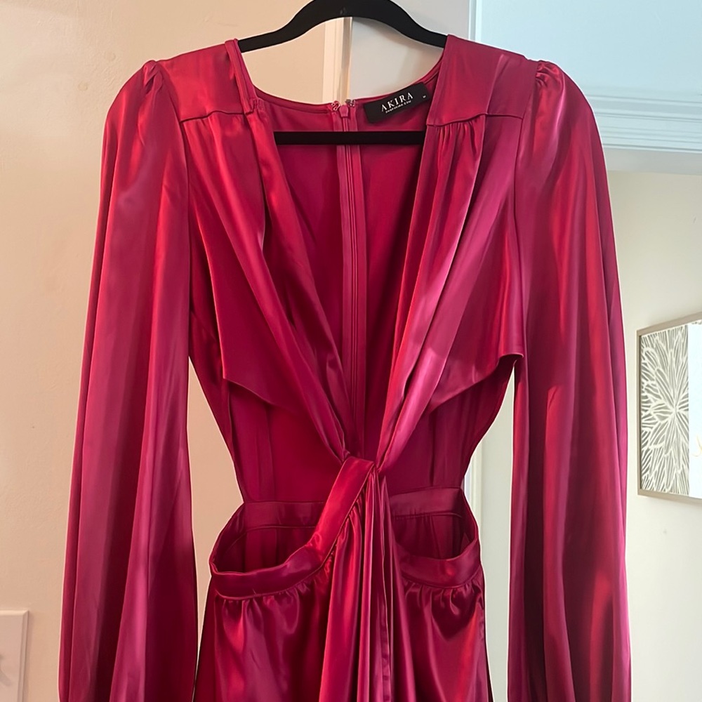 Akita Maxi Dress M plunge neck Magenta